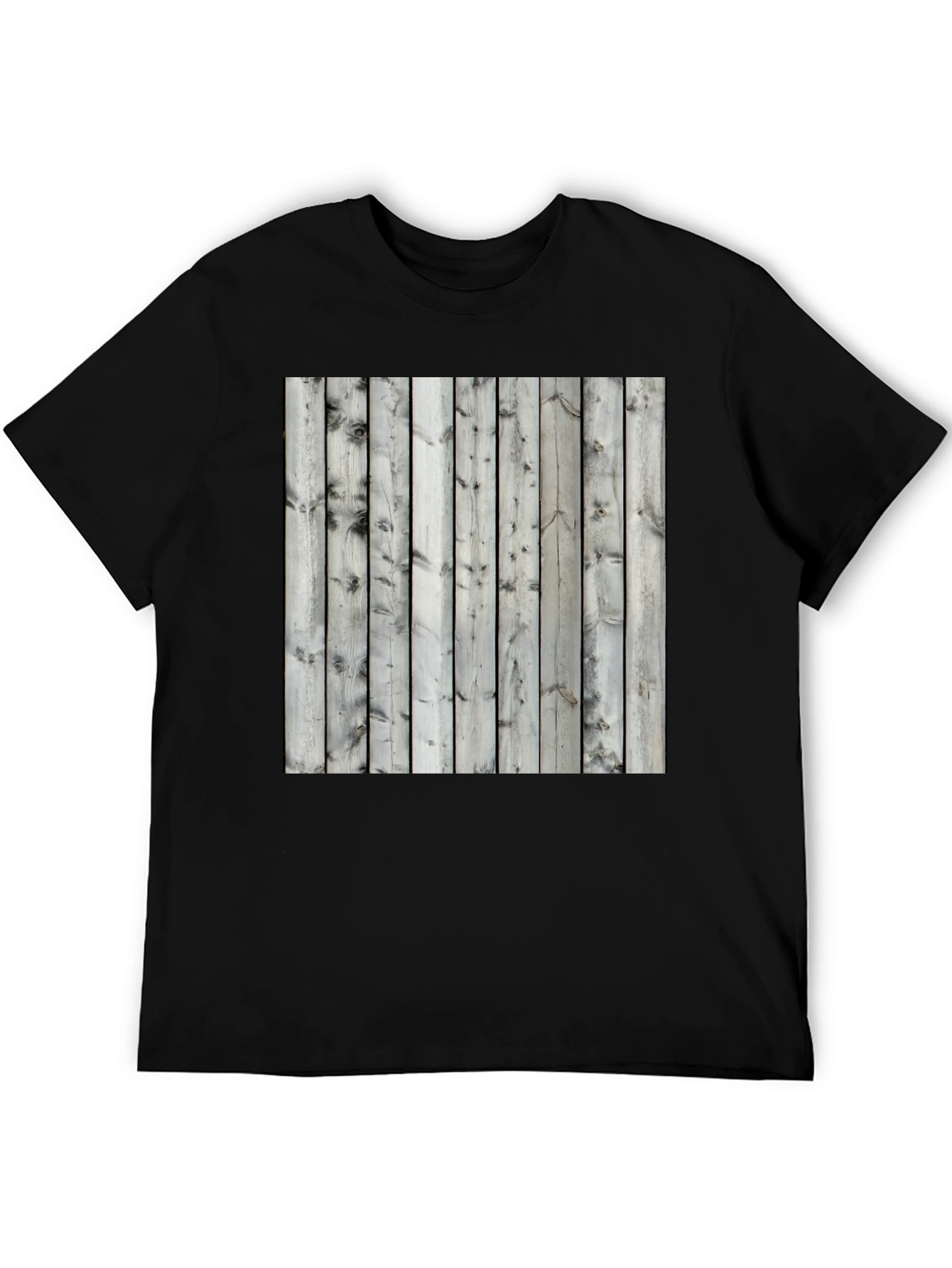 Wooden Fence Print Tee - Black Casual T-Shirt