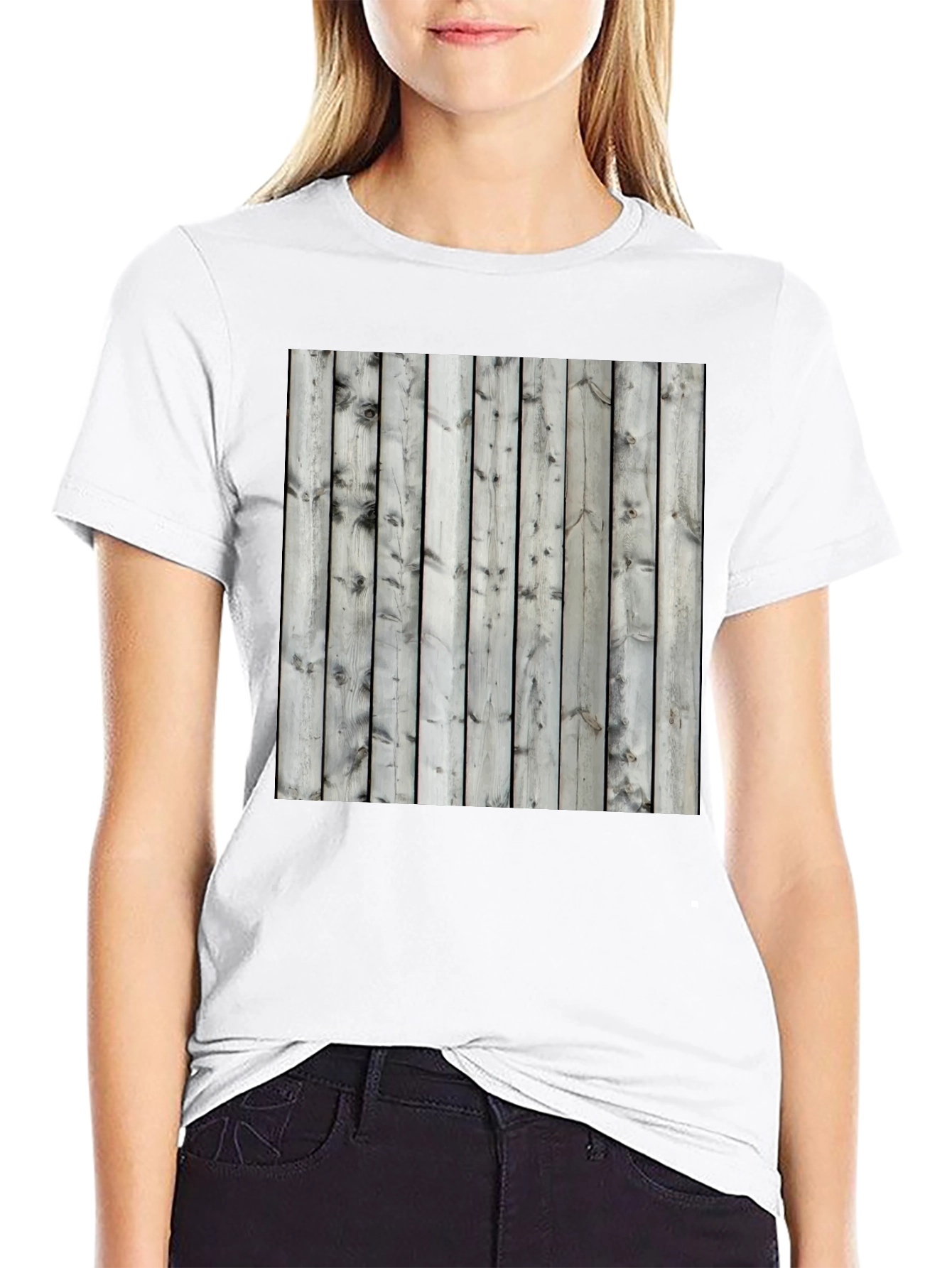 Wooden Fence Print Tee - Black Casual T-Shirt