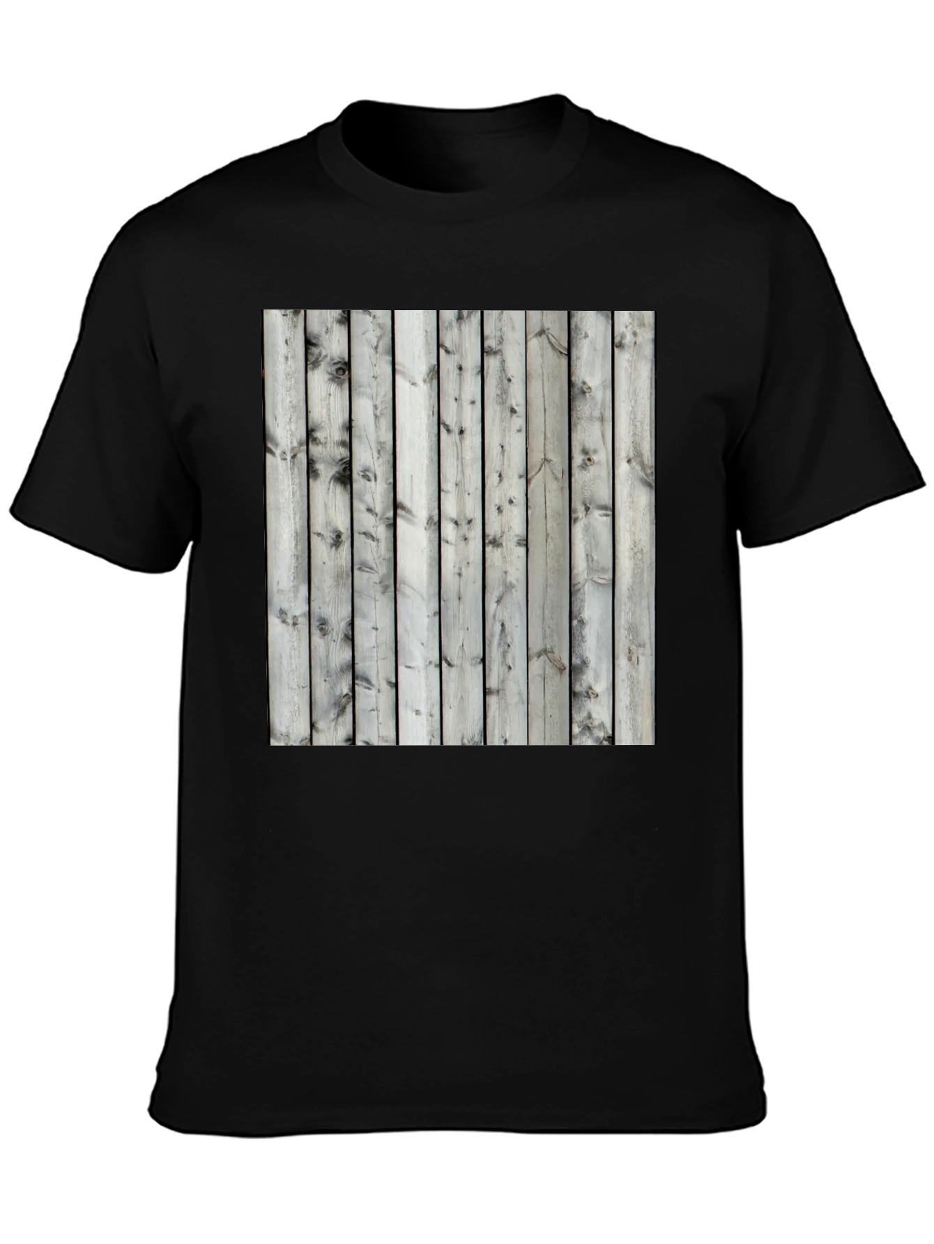 Wooden Fence Print Tee - Black Casual T-Shirt