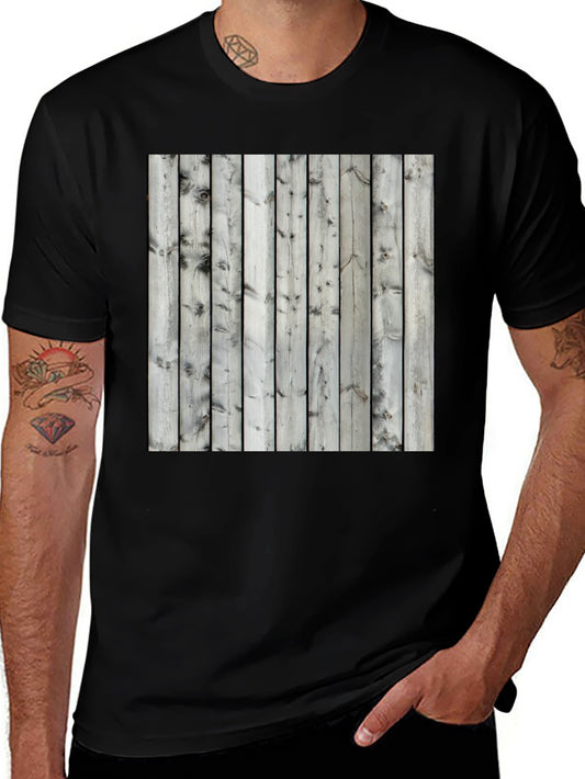Wooden Fence Print Tee - Black Casual T-Shirt