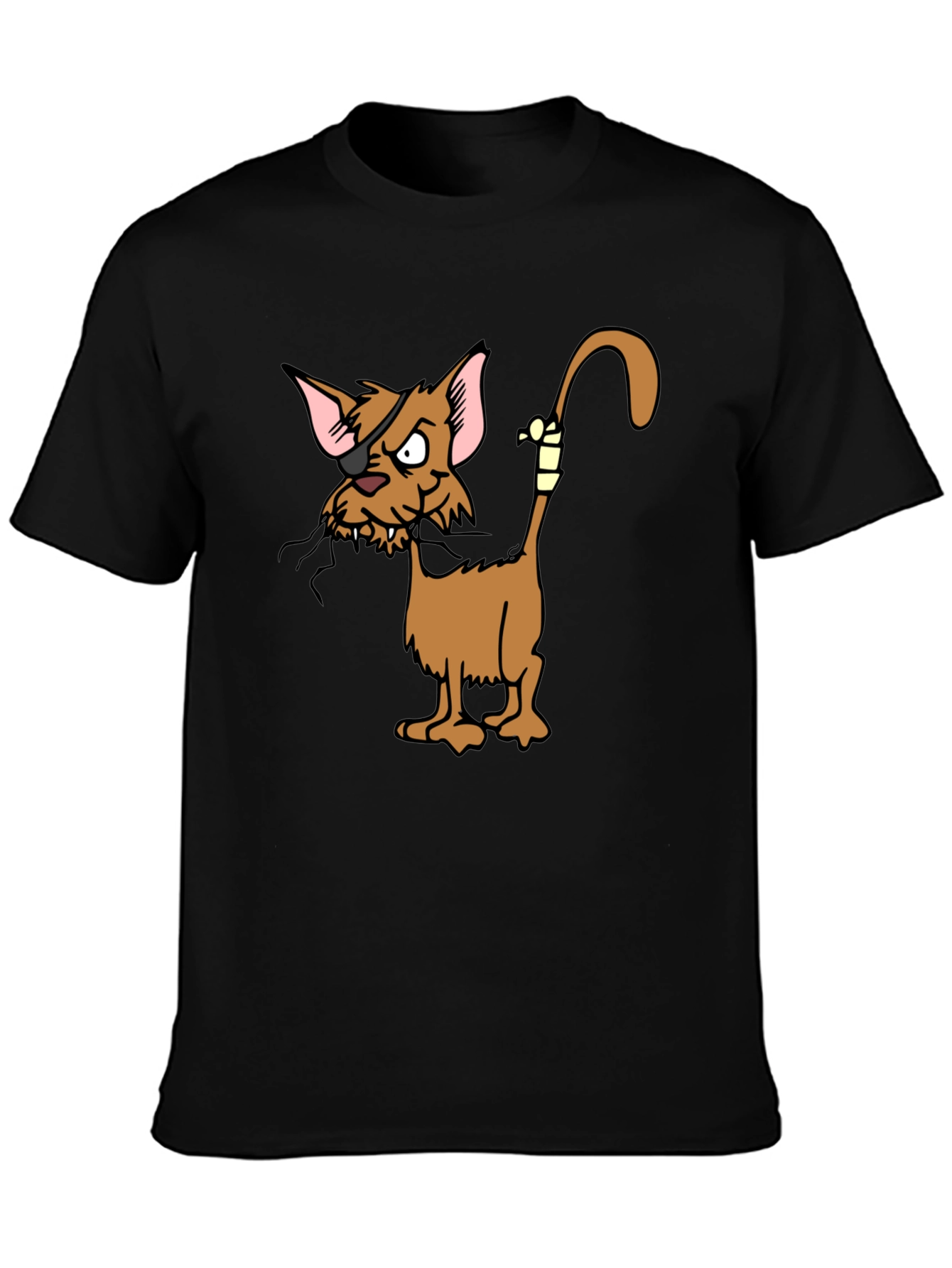 Pirate Cat Cartoon Graphic Black T-Shirt