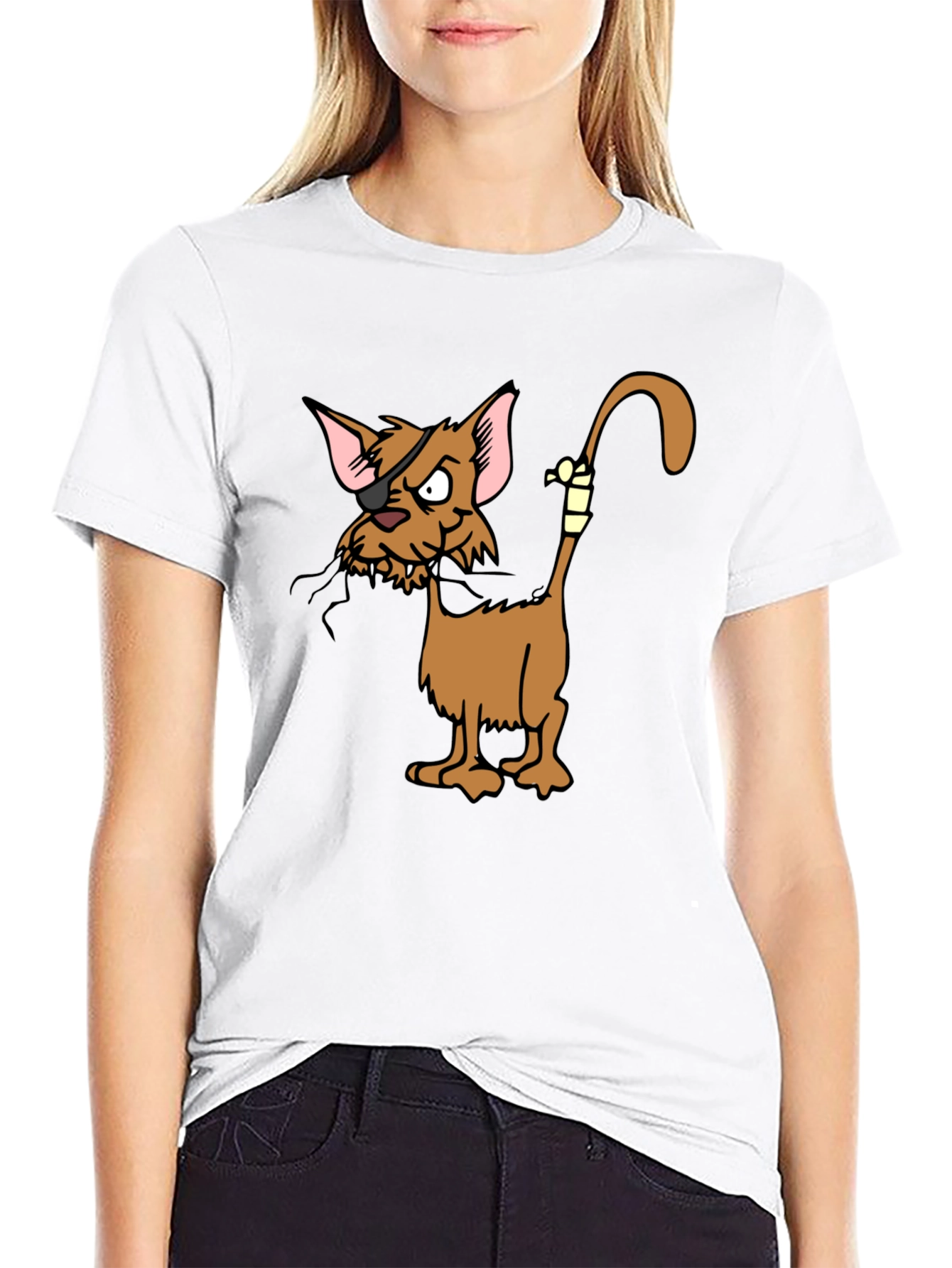 Pirate Cat Cartoon Graphic Black T-Shirt