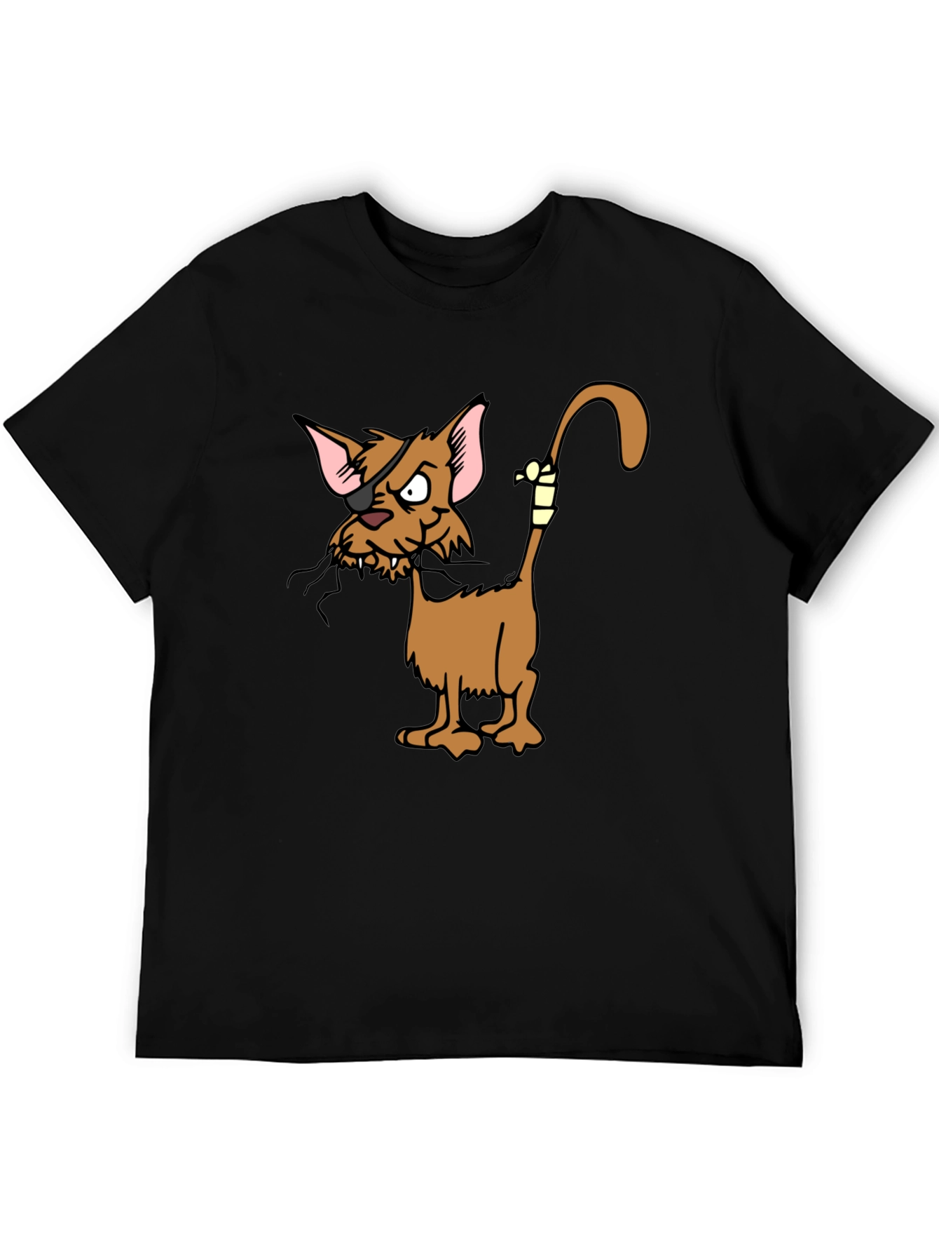Pirate Cat Cartoon Graphic Black T-Shirt