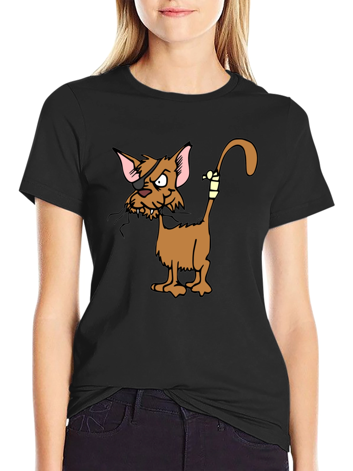 Pirate Cat Cartoon Graphic Black T-Shirt