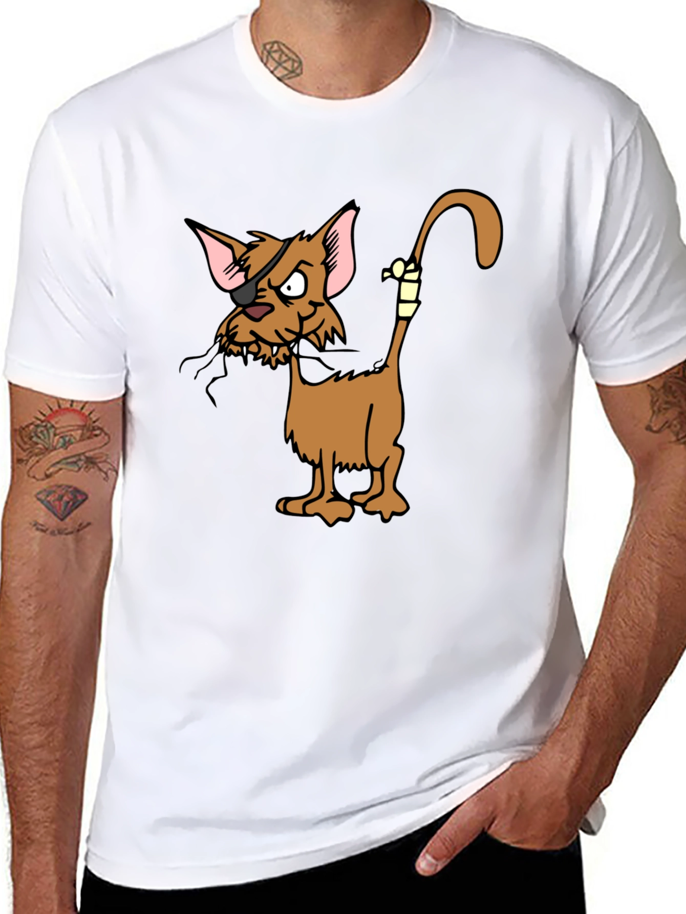 Pirate Cat Cartoon Graphic Black T-Shirt