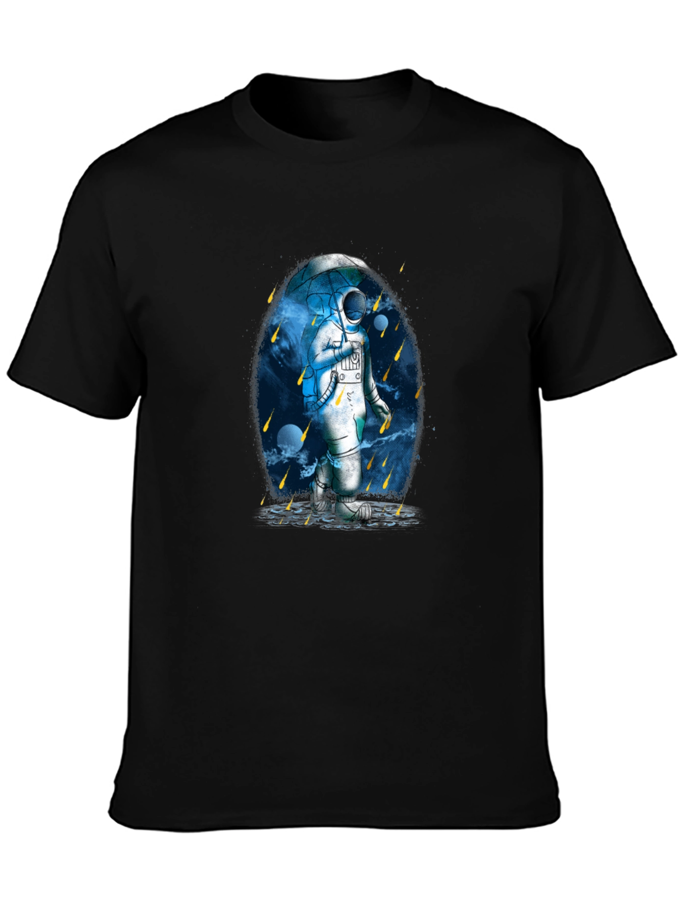 Astronaut Umbrella Graphic Tee - Black Cotton Blend