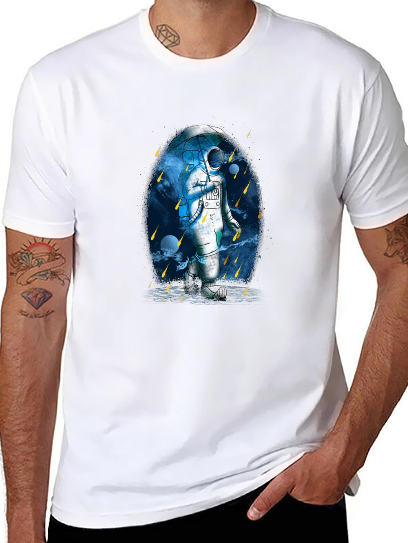 Astronaut Umbrella Graphic Tee - Black Cotton Blend