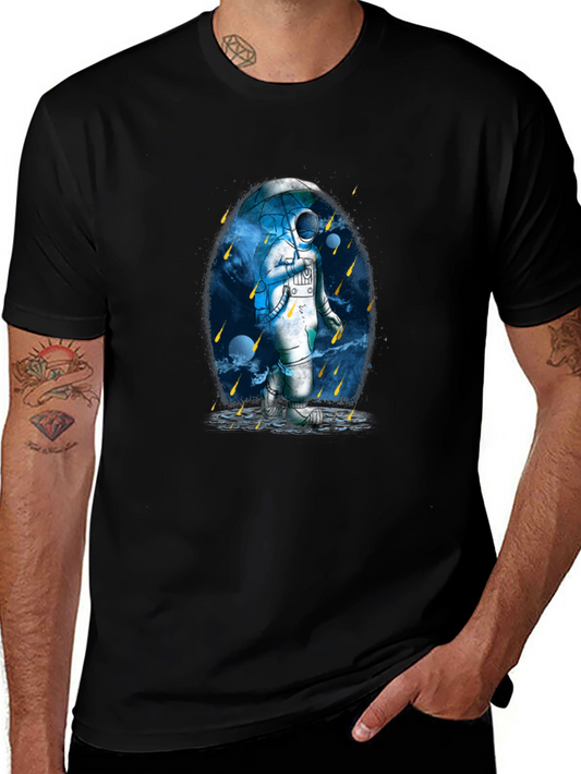 Astronaut Umbrella Graphic Tee - Black Cotton Blend