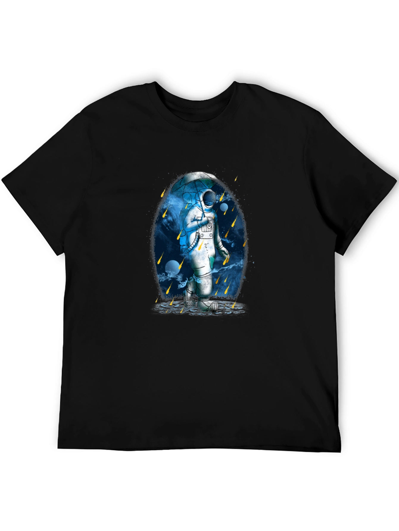 Astronaut Umbrella Graphic Tee - Black Cotton Blend