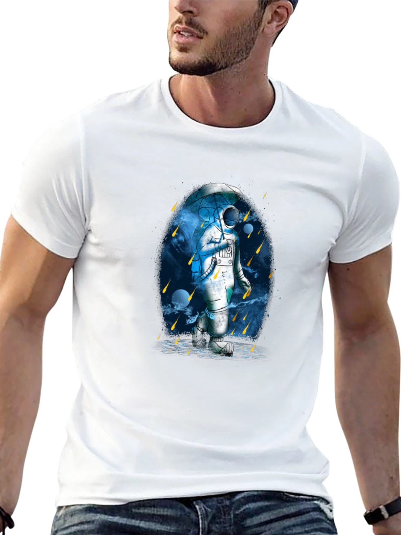 Astronaut Umbrella Graphic Tee - Black Cotton Blend