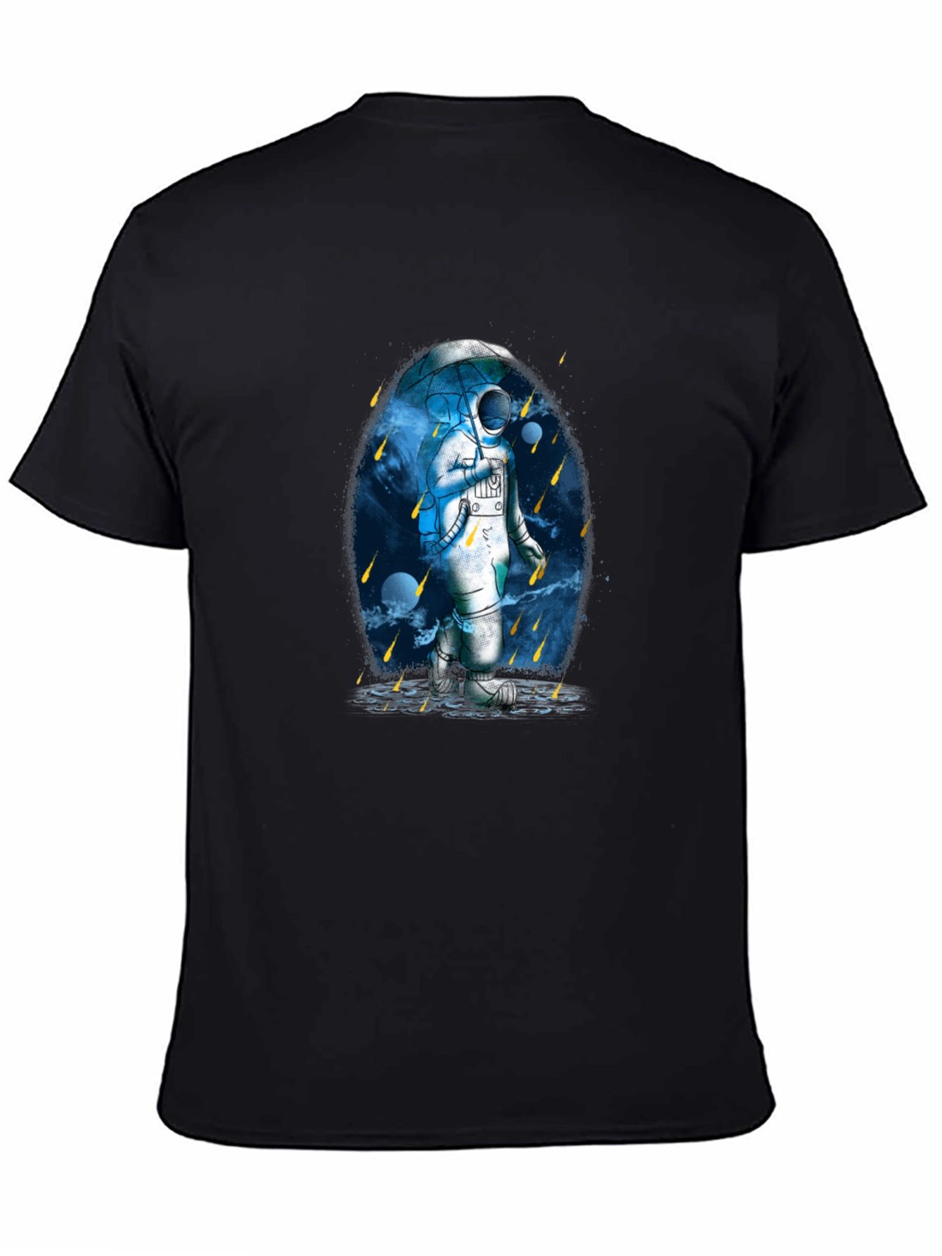 Astronaut Umbrella Graphic Tee - Black Cotton Blend