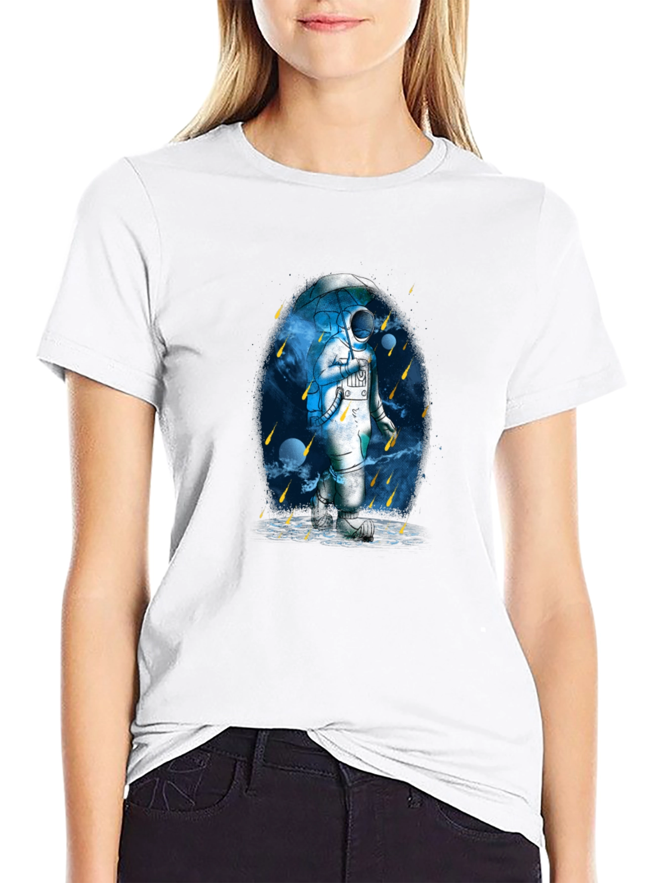 Astronaut Umbrella Graphic Tee - Black Cotton Blend