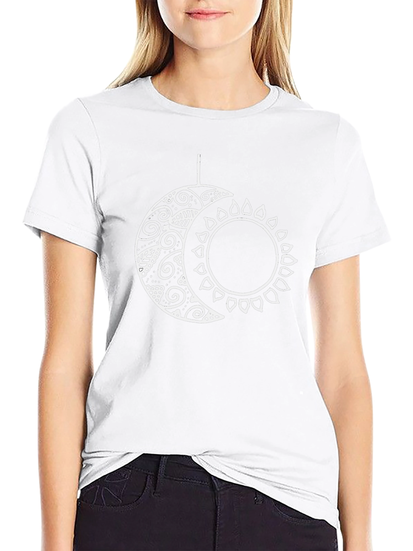 Celestial Sun and Moon Graphic T-Shirt - Black