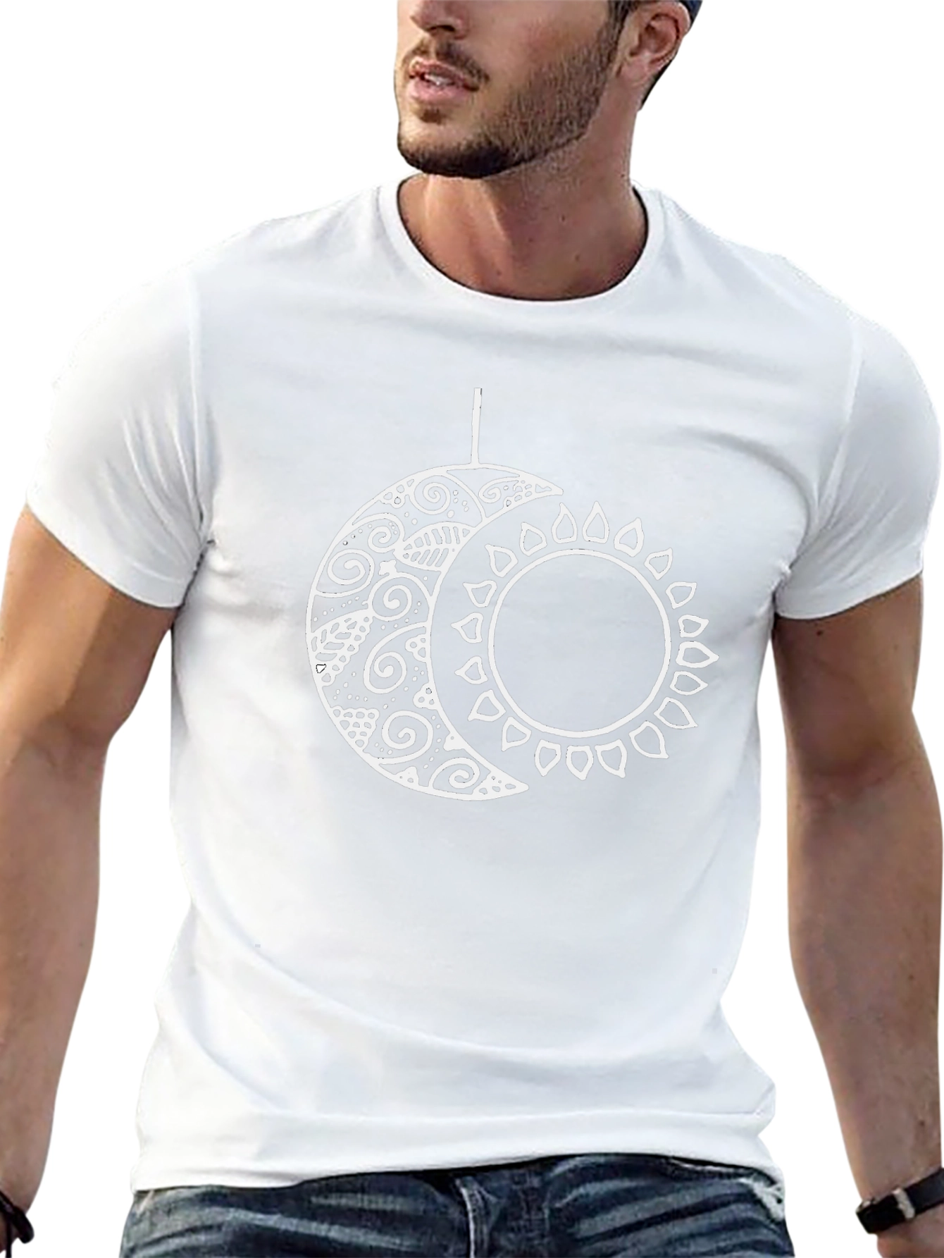 Celestial Sun and Moon Graphic T-Shirt - Black