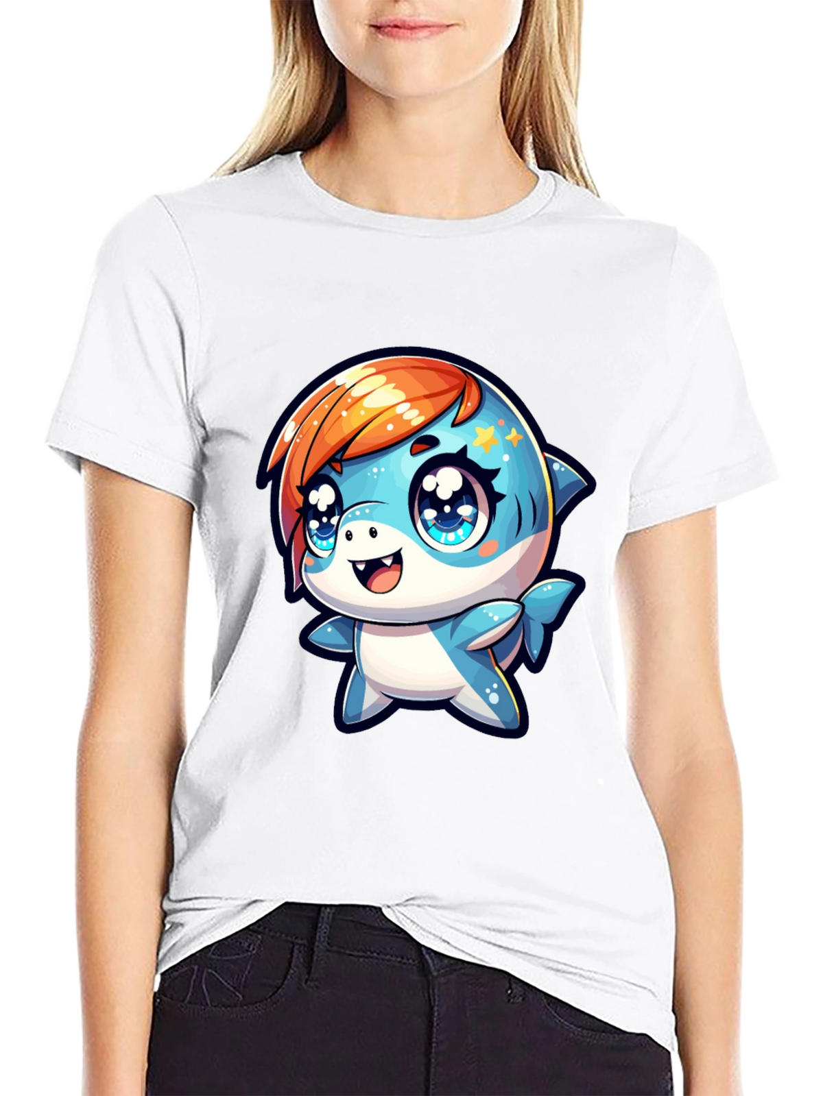 Cute Cartoon Shark Graphic T-Shirt