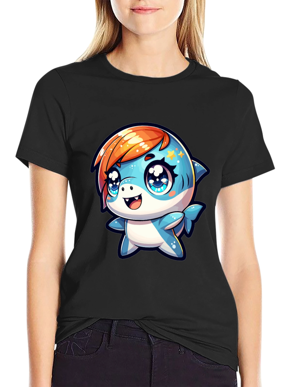 Cute Cartoon Shark Graphic T-Shirt