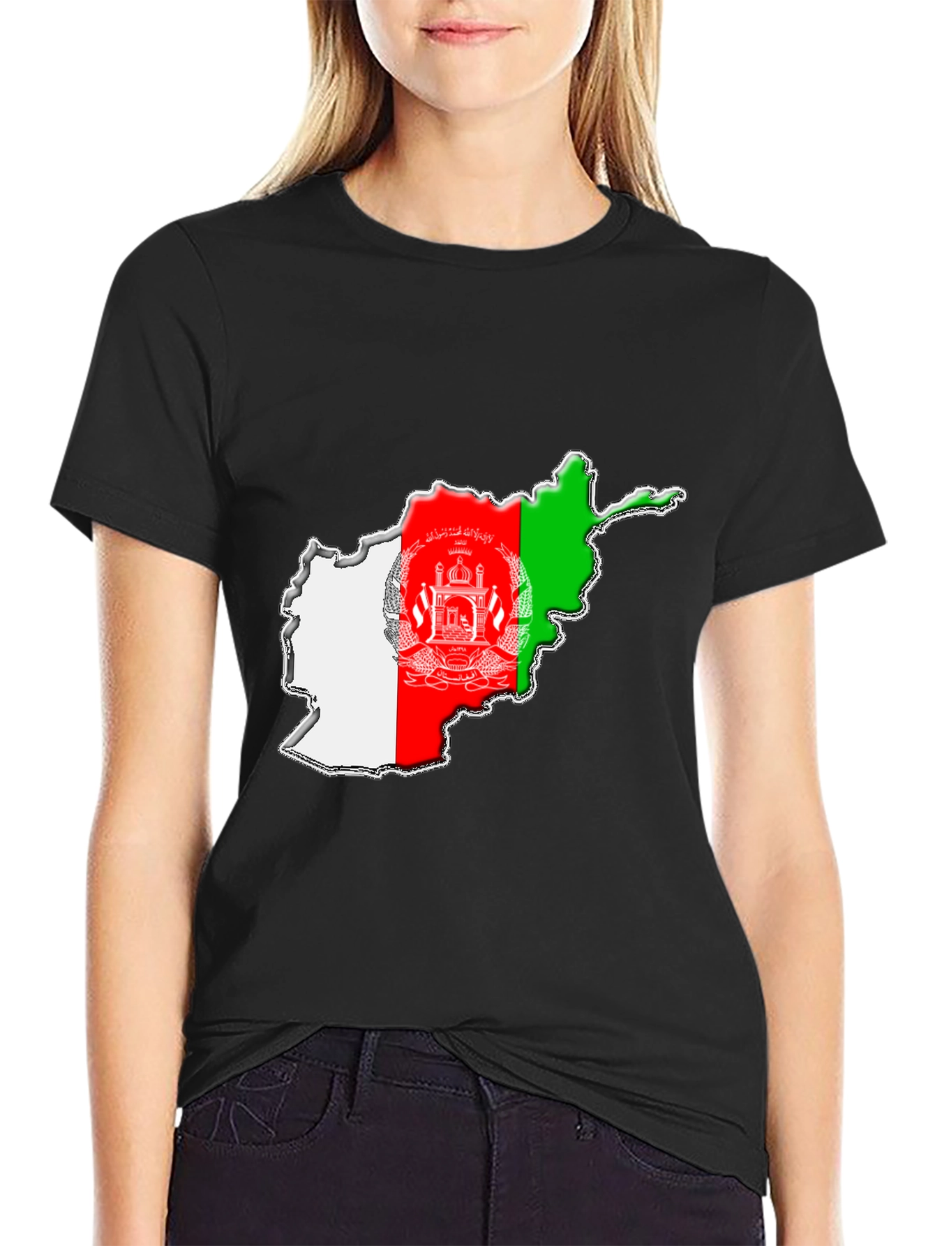 Afghanistan Flag Map T-Shirt - Black