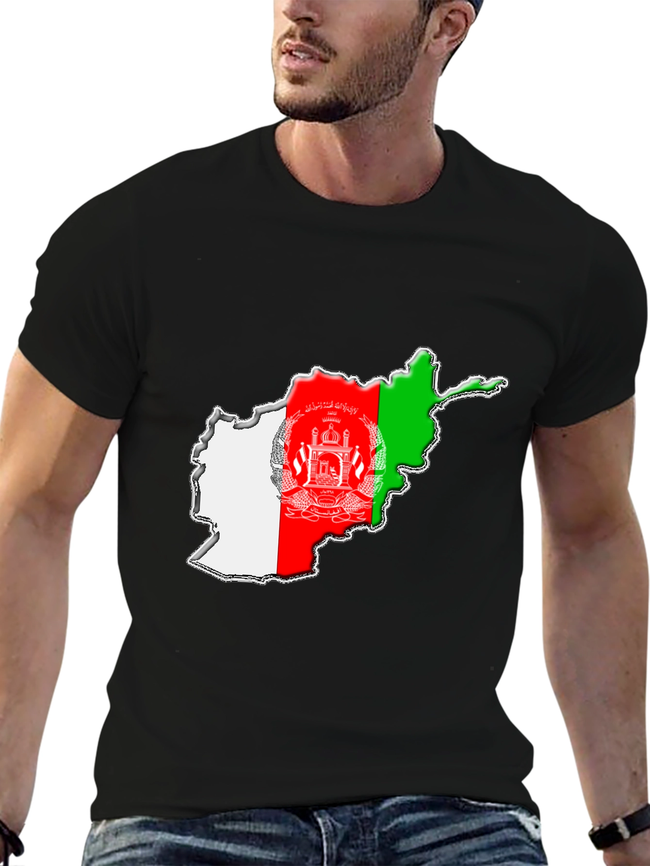 Afghanistan Flag Map T-Shirt - Black