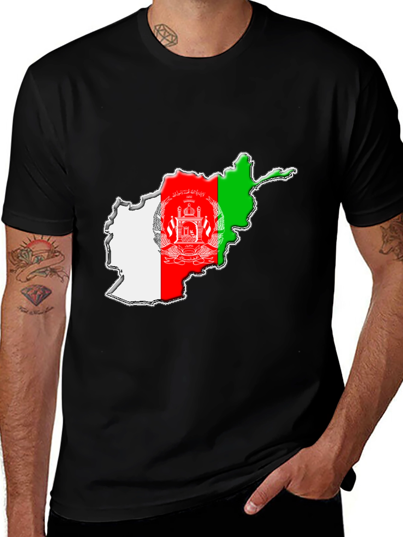 Afghanistan Flag Map T-Shirt - Black