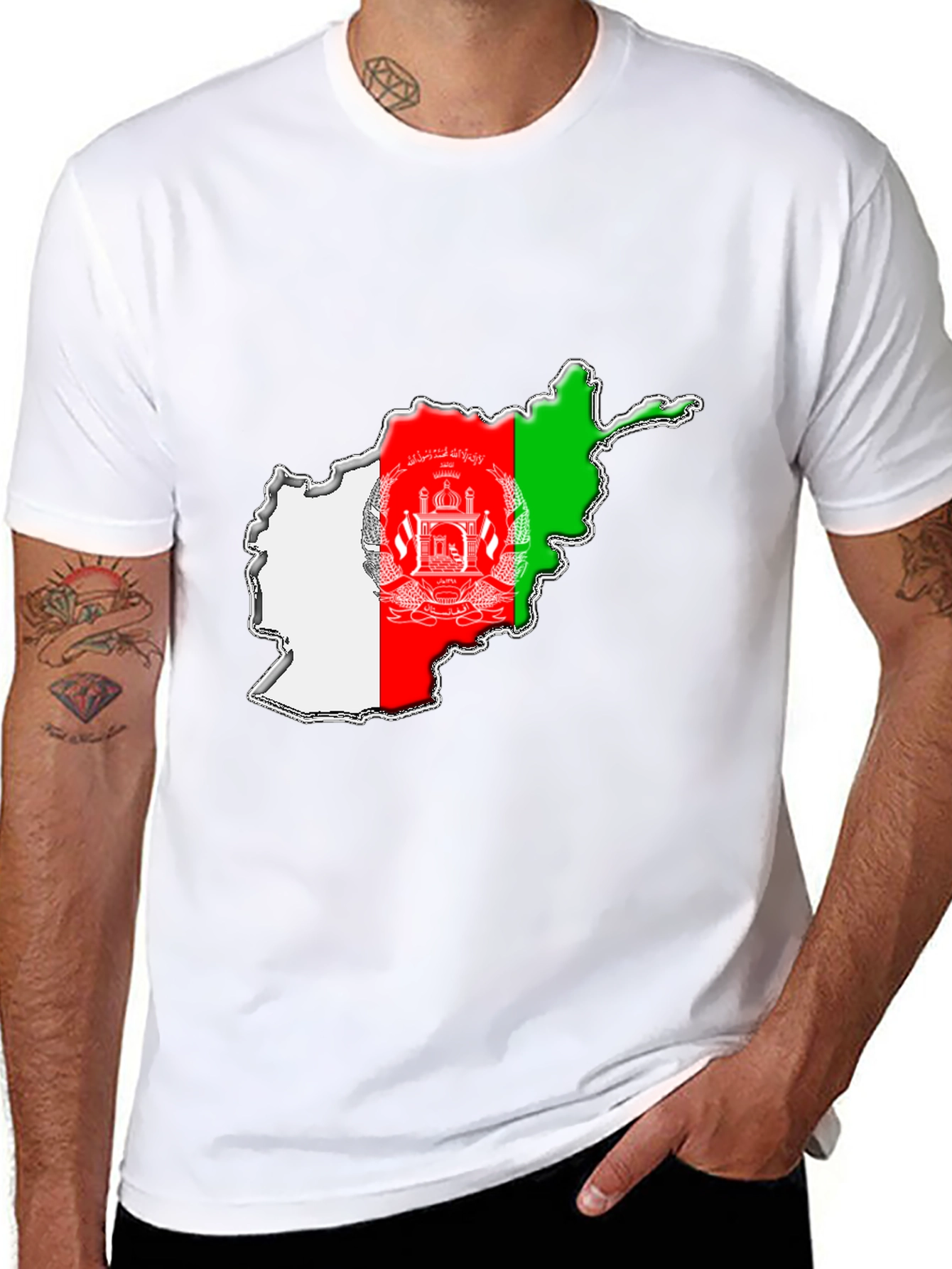 Afghanistan Flag Map T-Shirt - Black
