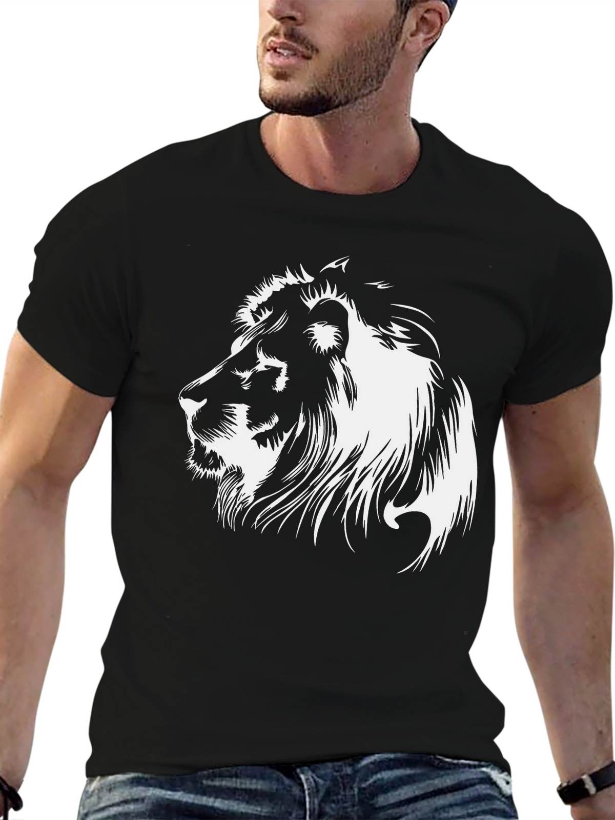 Lion Graphic Tee - Bold Black Cotton T-Shirt