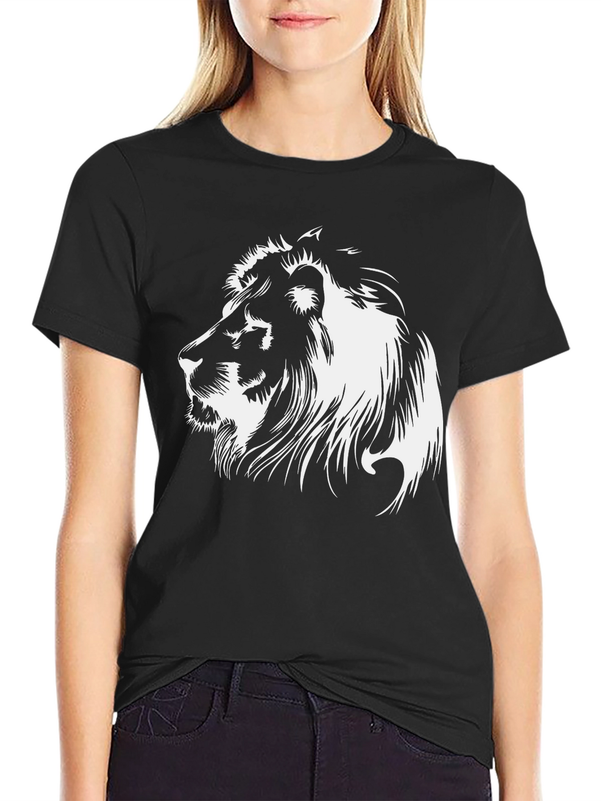 Lion Graphic Tee - Bold Black Cotton T-Shirt
