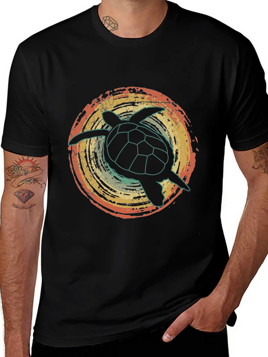 Retro Turtle Graphic Tee - Vintage Style Black T-Shirt