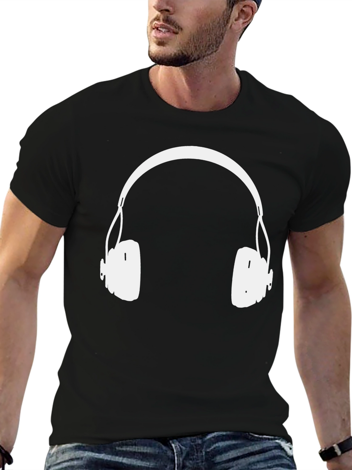 Headphones Graphic Tee - Black Cotton Blend