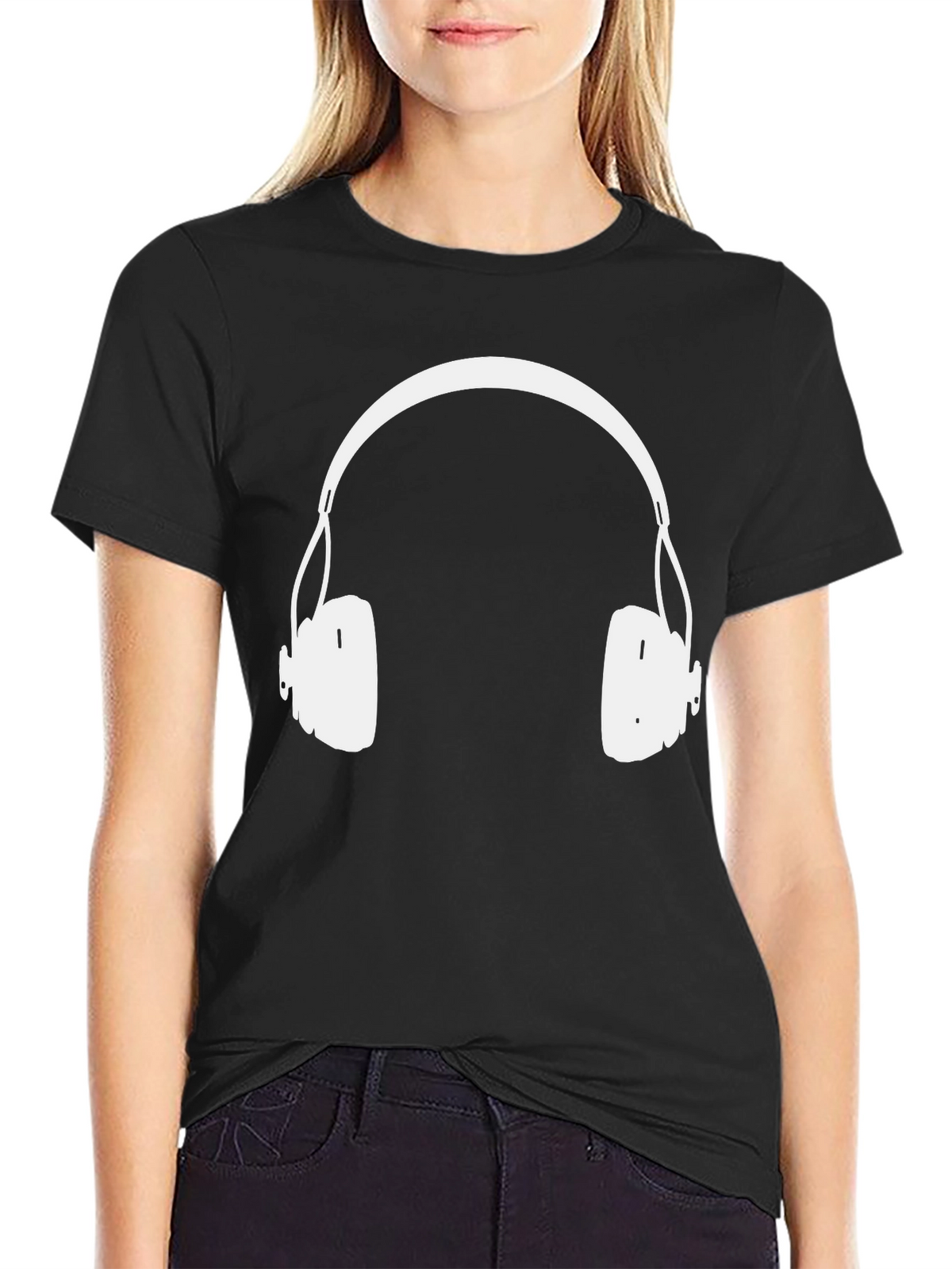 Headphones Graphic Tee - Black Cotton Blend