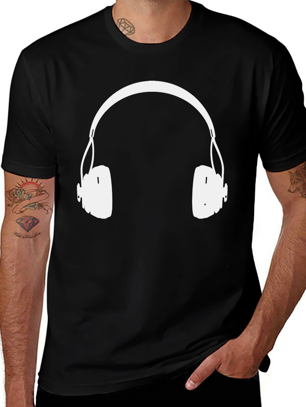 Headphones Graphic Tee - Black Cotton Blend