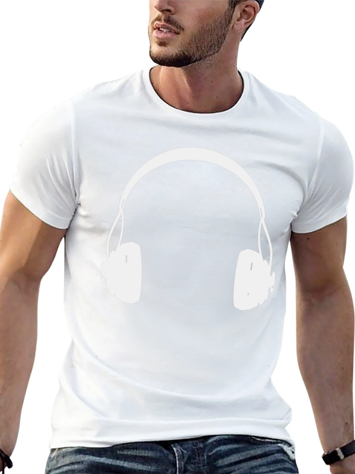 Headphones Graphic Tee - Black Cotton Blend