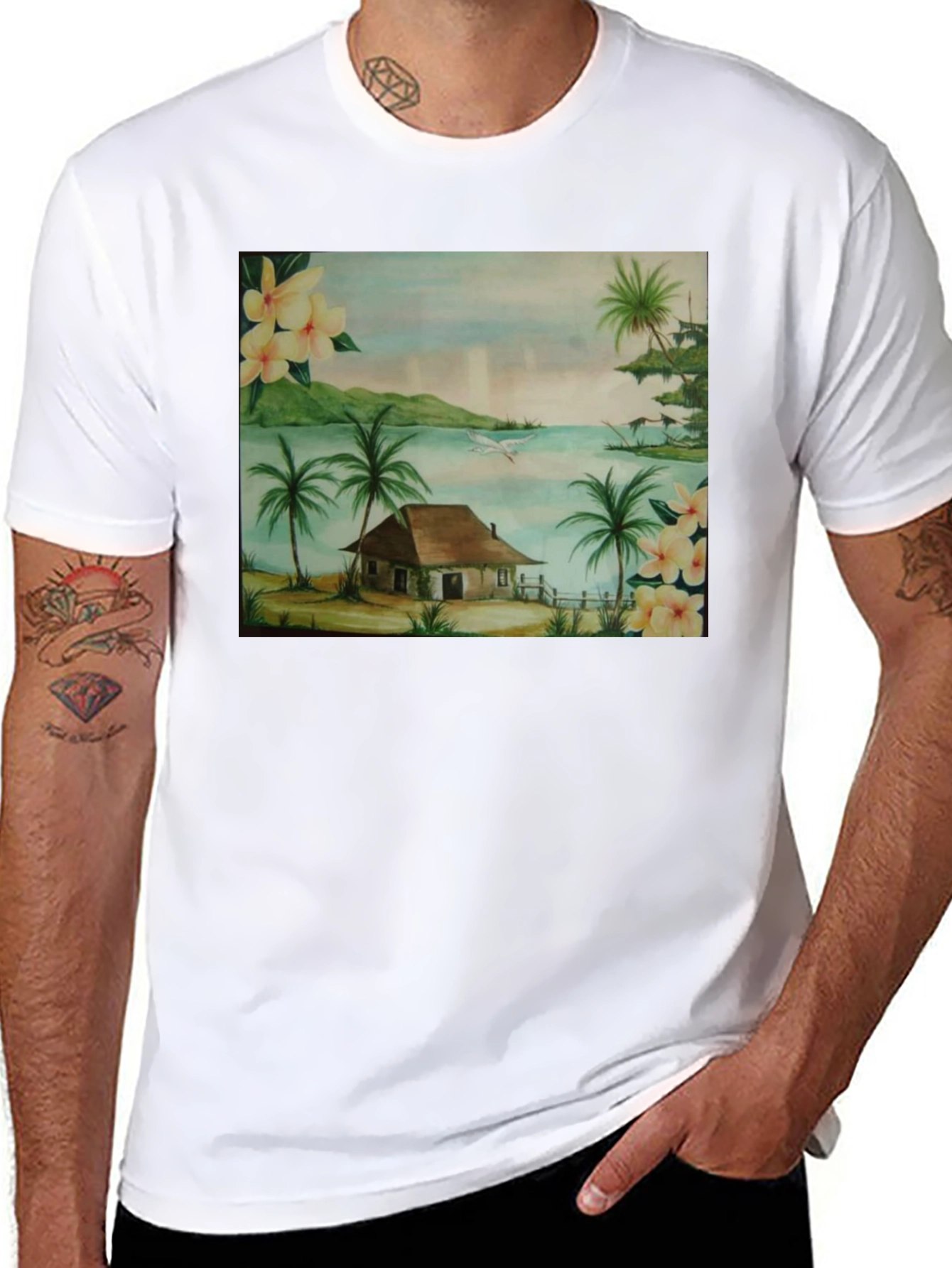 Tropical Beach Hut Graphic T-Shirt