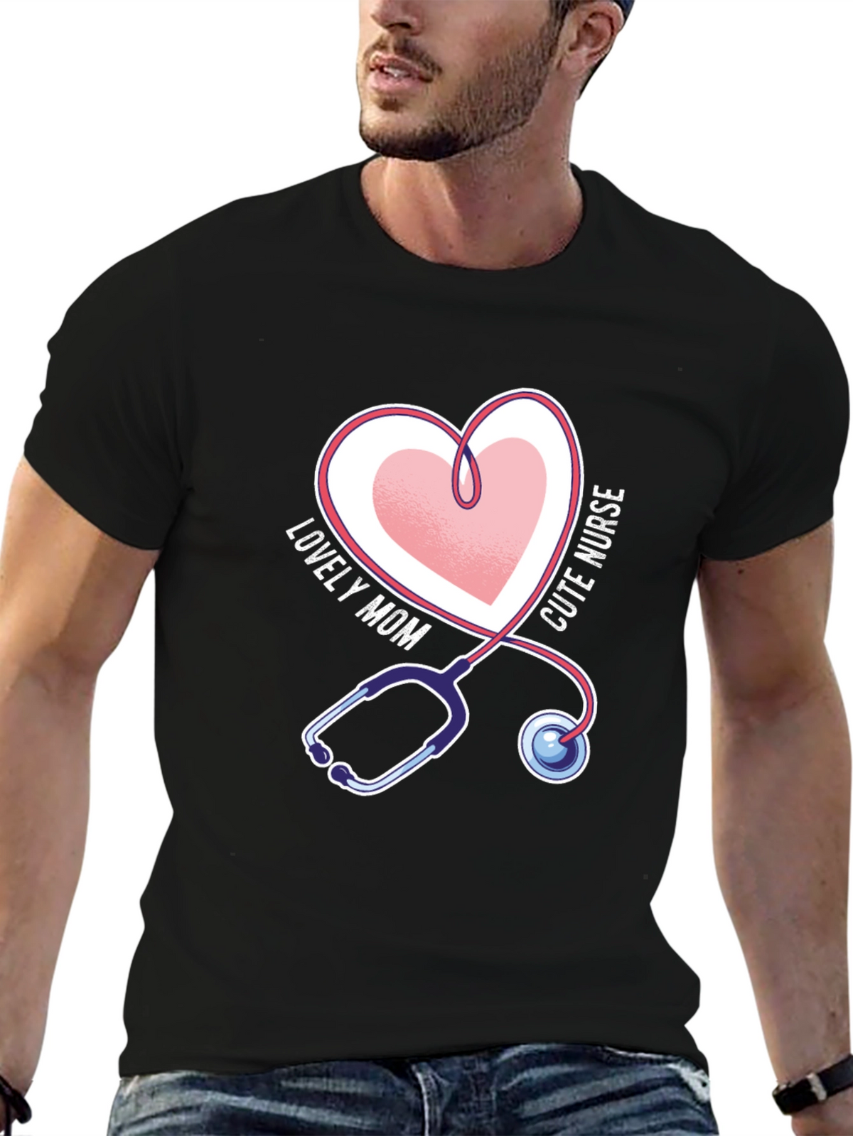 Lovely Mom Cute Nurse Stethoscope Heart T-Shirt