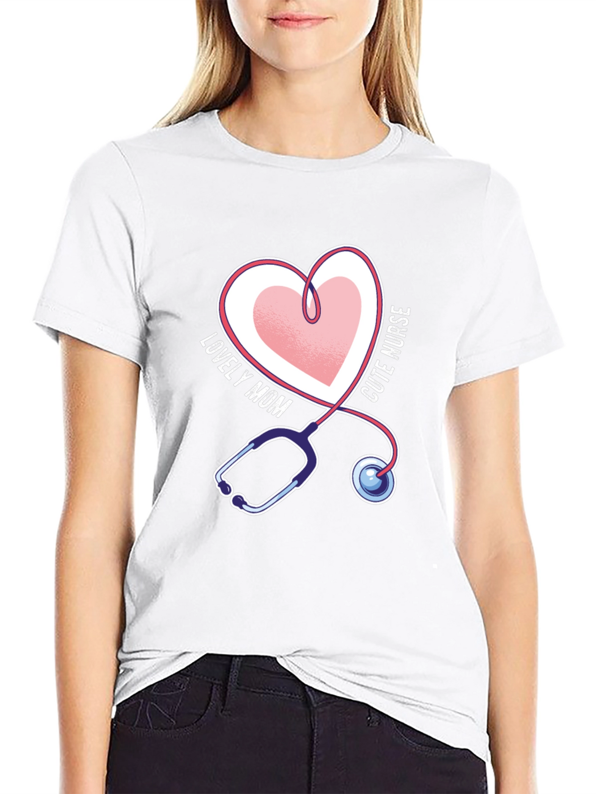 Lovely Mom Cute Nurse Stethoscope Heart T-Shirt