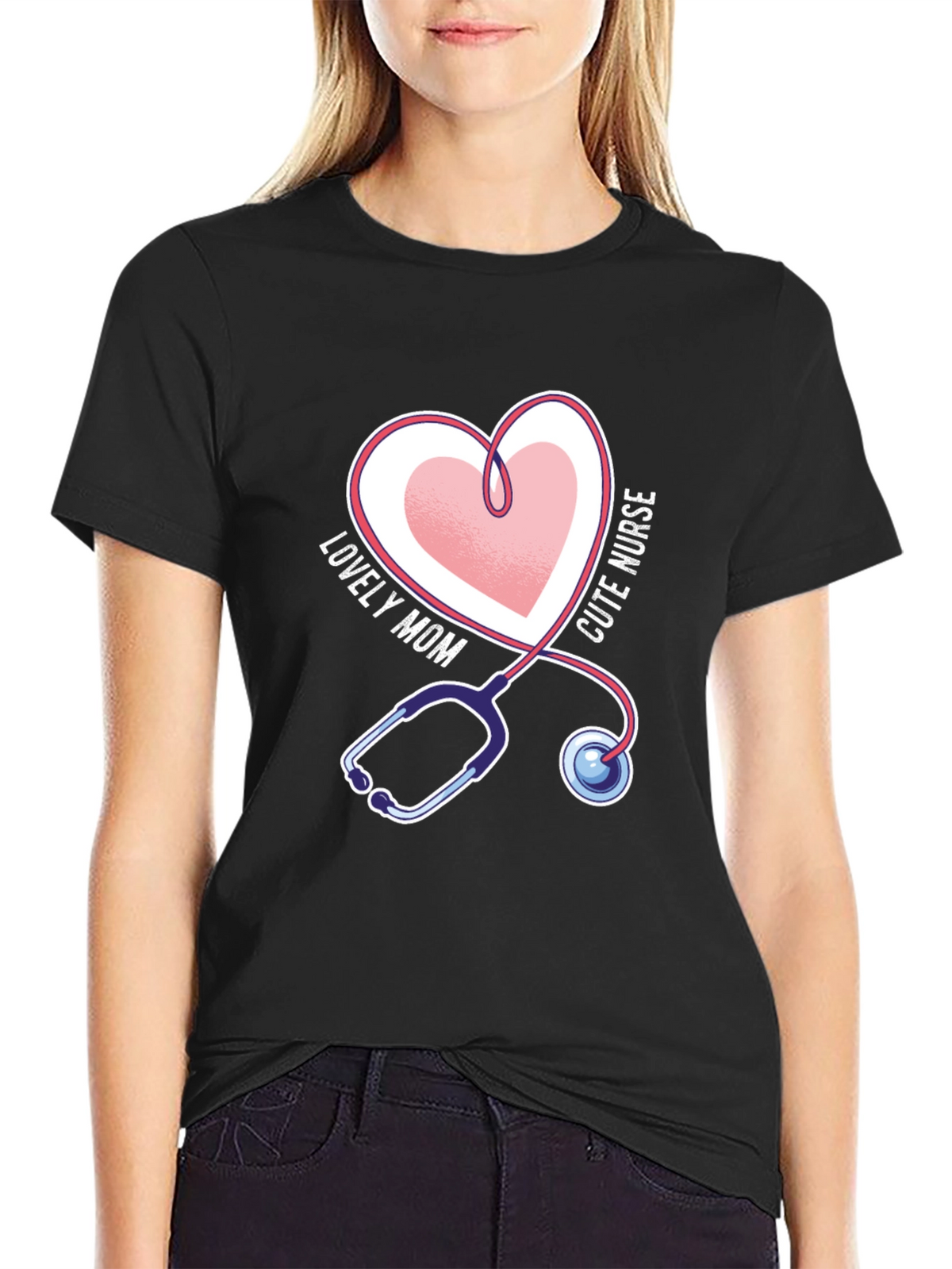 Lovely Mom Cute Nurse Stethoscope Heart T-Shirt