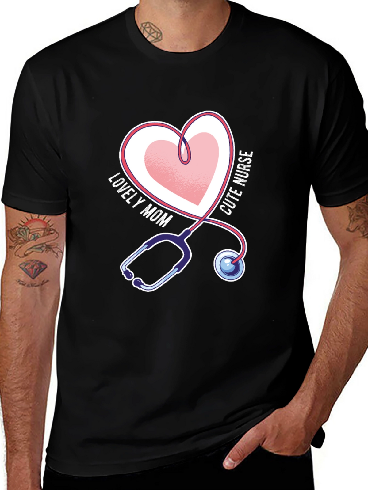 Lovely Mom Cute Nurse Stethoscope Heart T-Shirt
