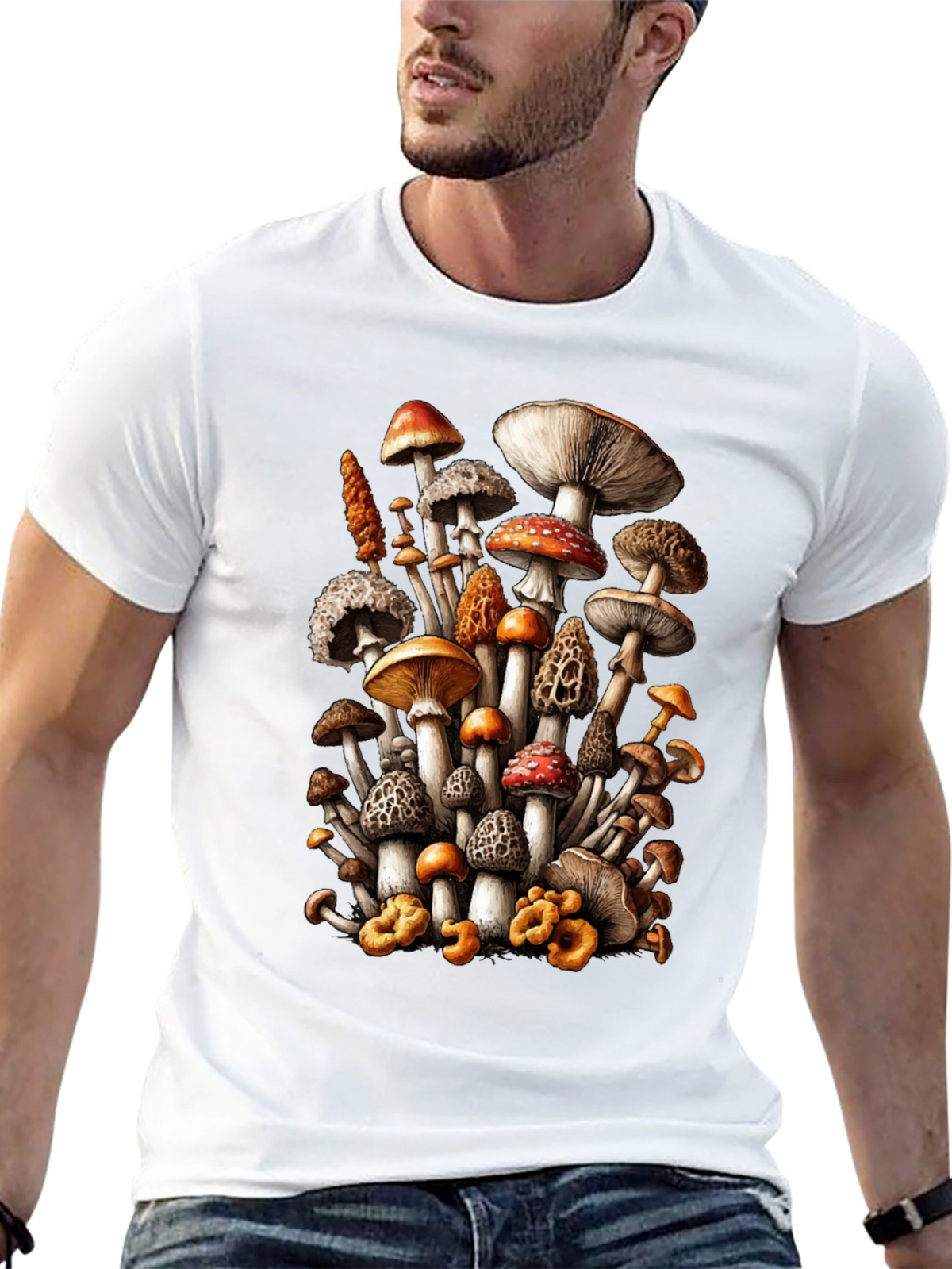 Mushroom Print Black T-Shirt