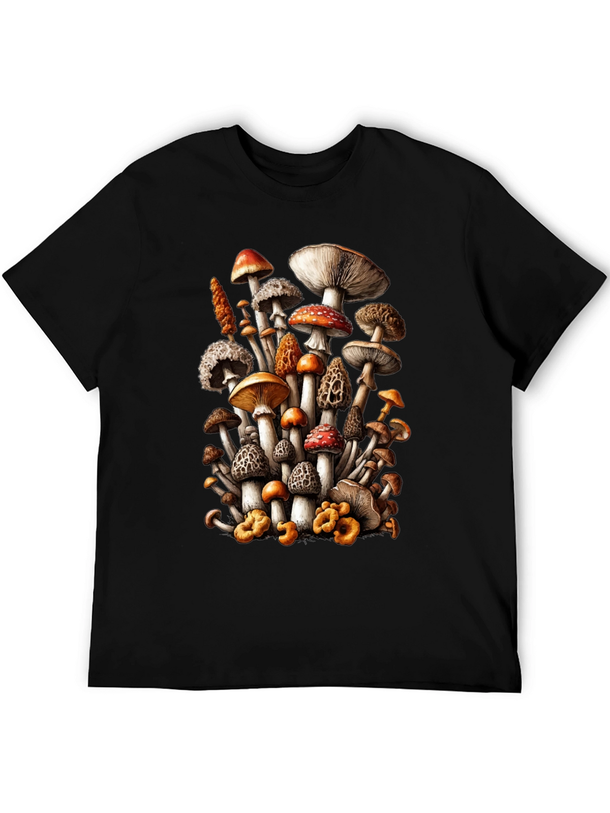 Mushroom Print Black T-Shirt