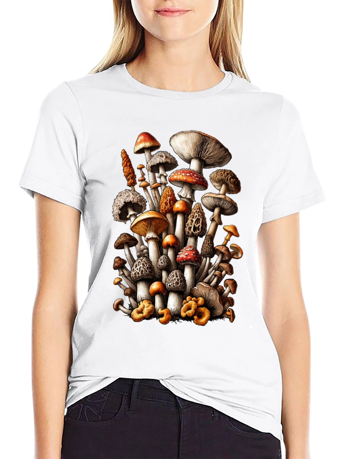 Mushroom Print Black T-Shirt
