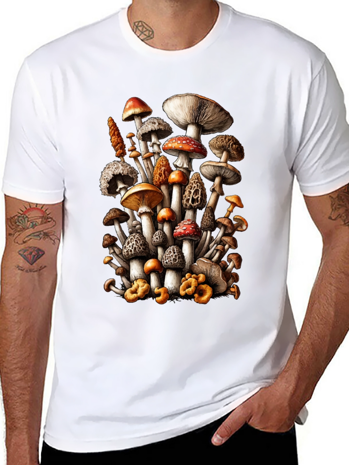 Mushroom Print Black T-Shirt