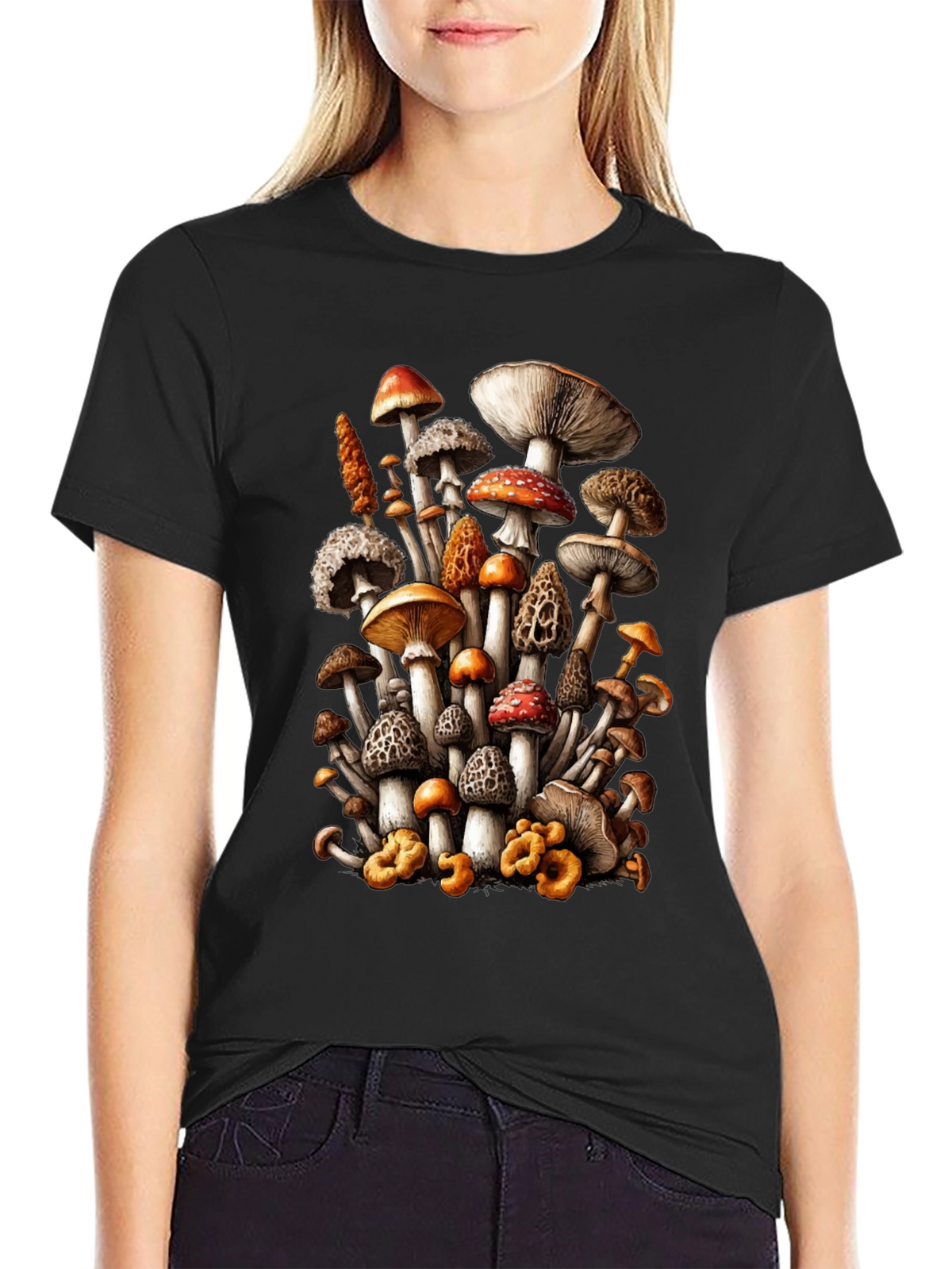 Mushroom Print Black T-Shirt