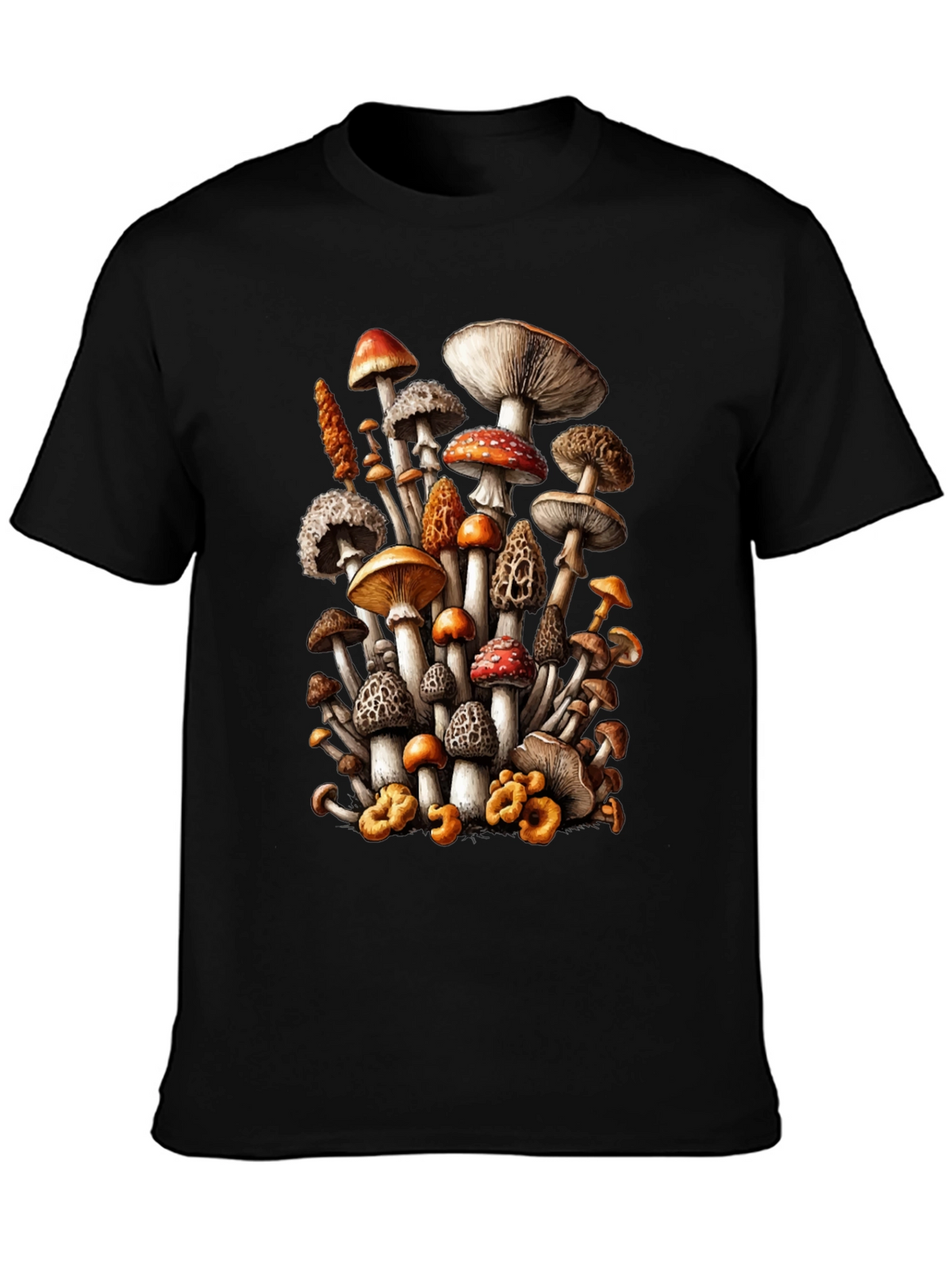 Mushroom Print Black T-Shirt