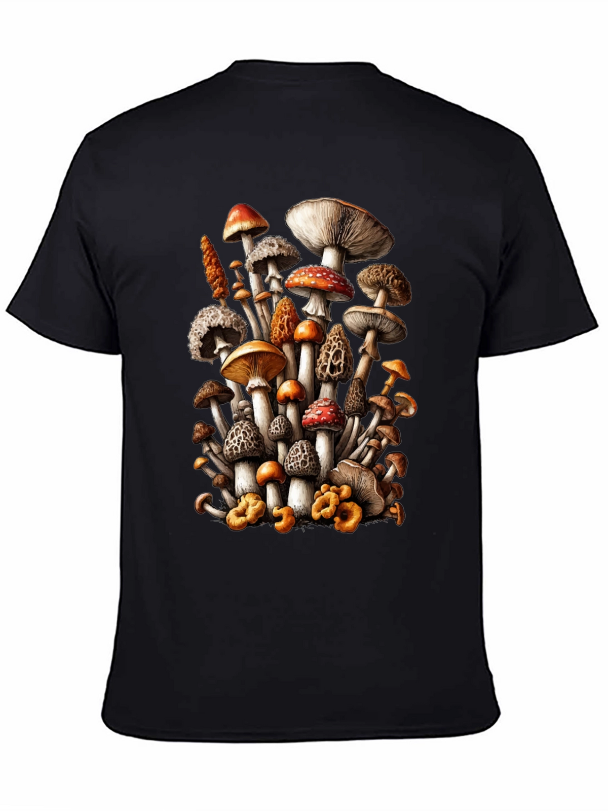 Mushroom Print Black T-Shirt