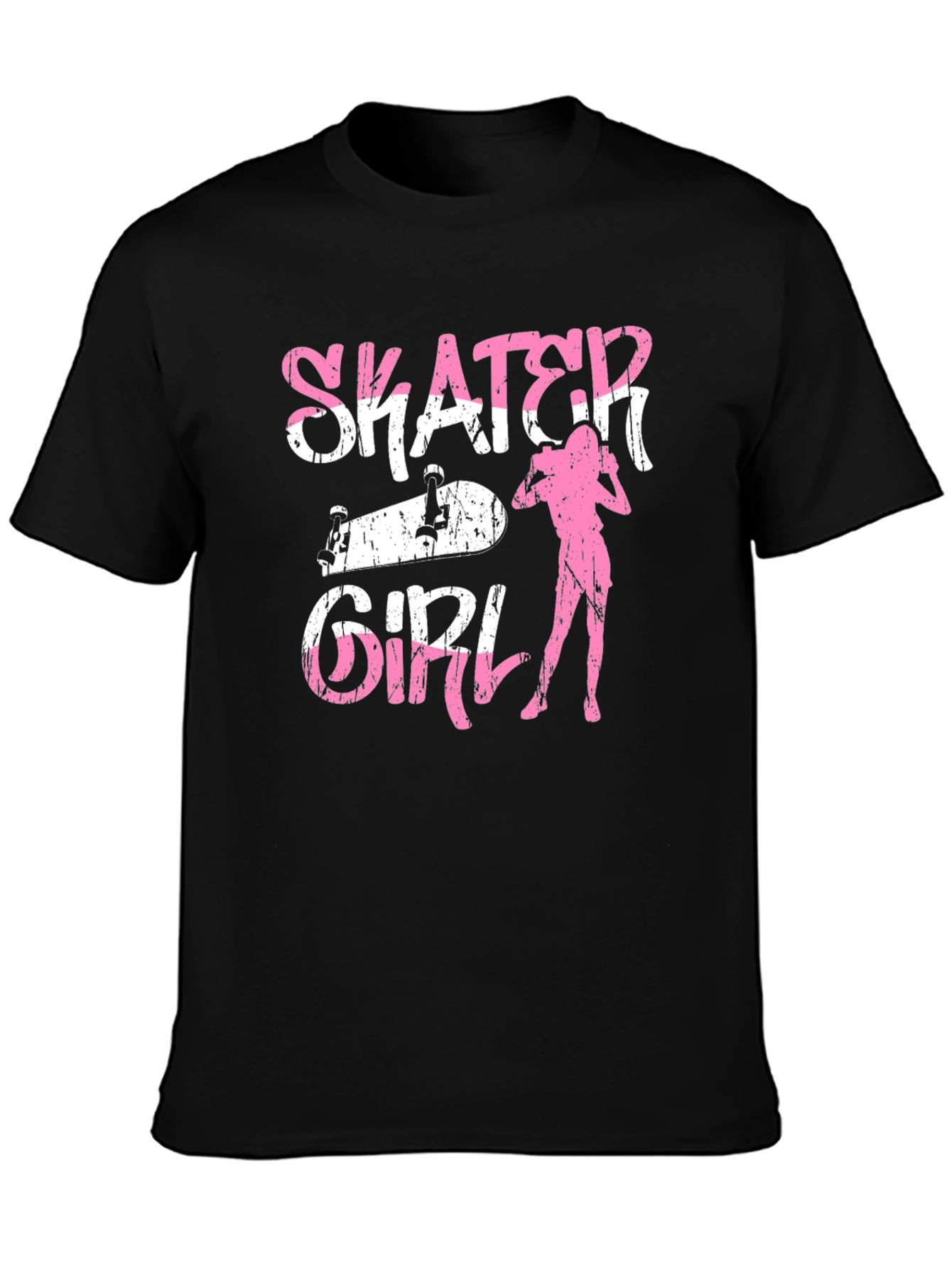 Skater Girl Graphic Tee - Black Cotton T-Shirt