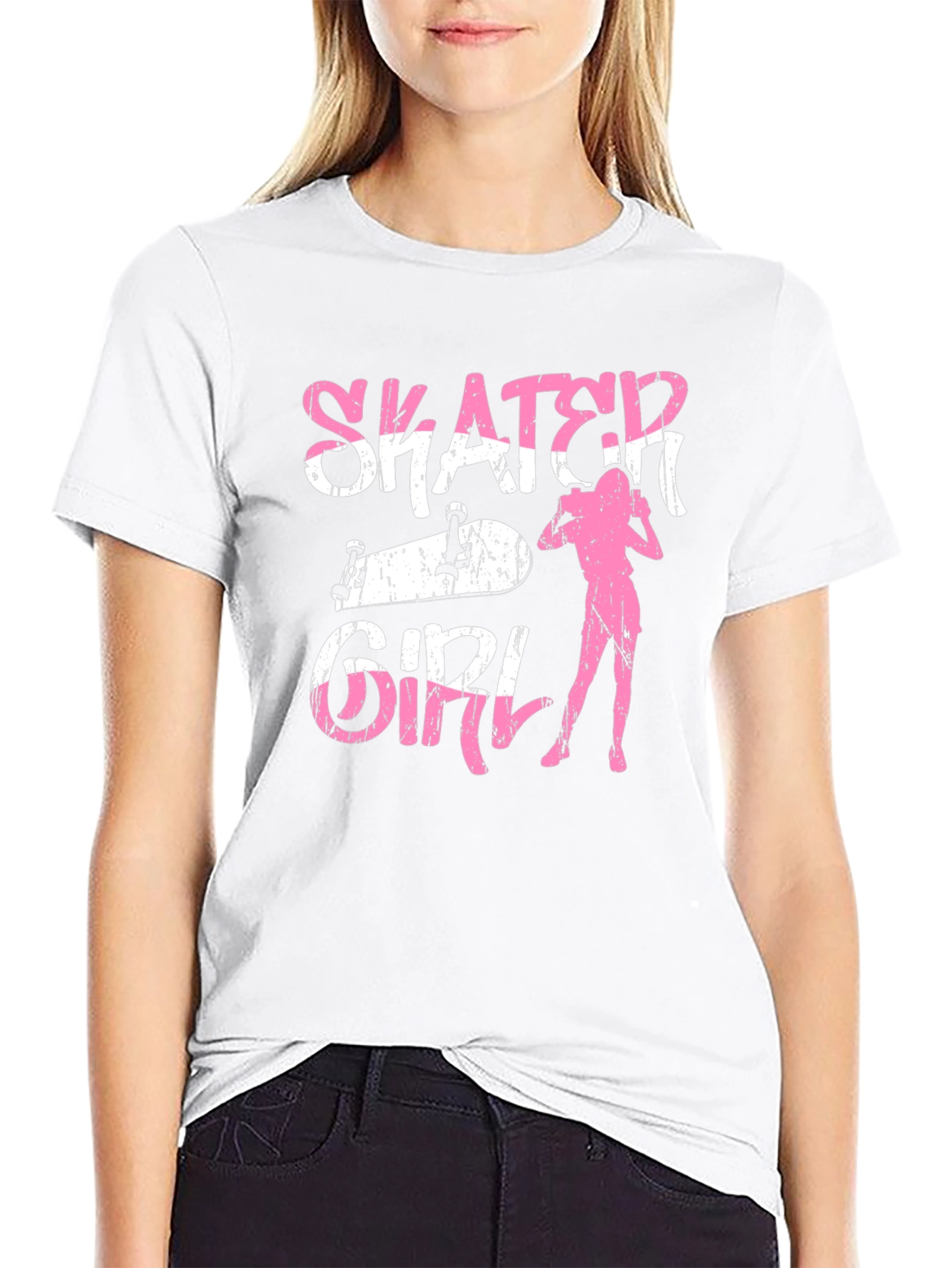Skater Girl Graphic Tee - Black Cotton T-Shirt