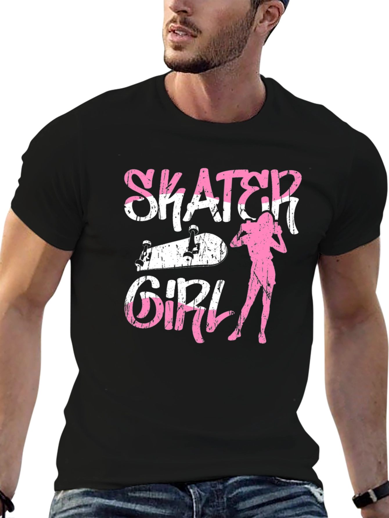 Skater Girl Graphic Tee - Black Cotton T-Shirt