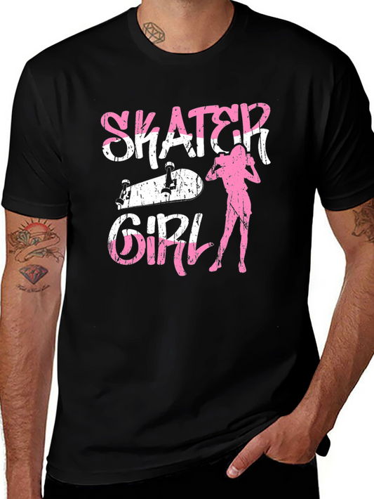 Skater Girl Graphic Tee - Black Cotton T-Shirt