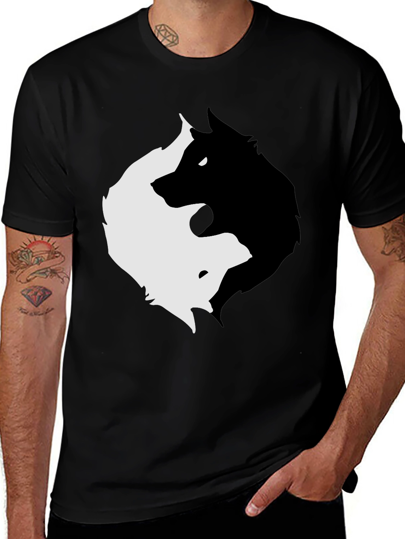 Yin Yang Wolves Graphic Tee - Black