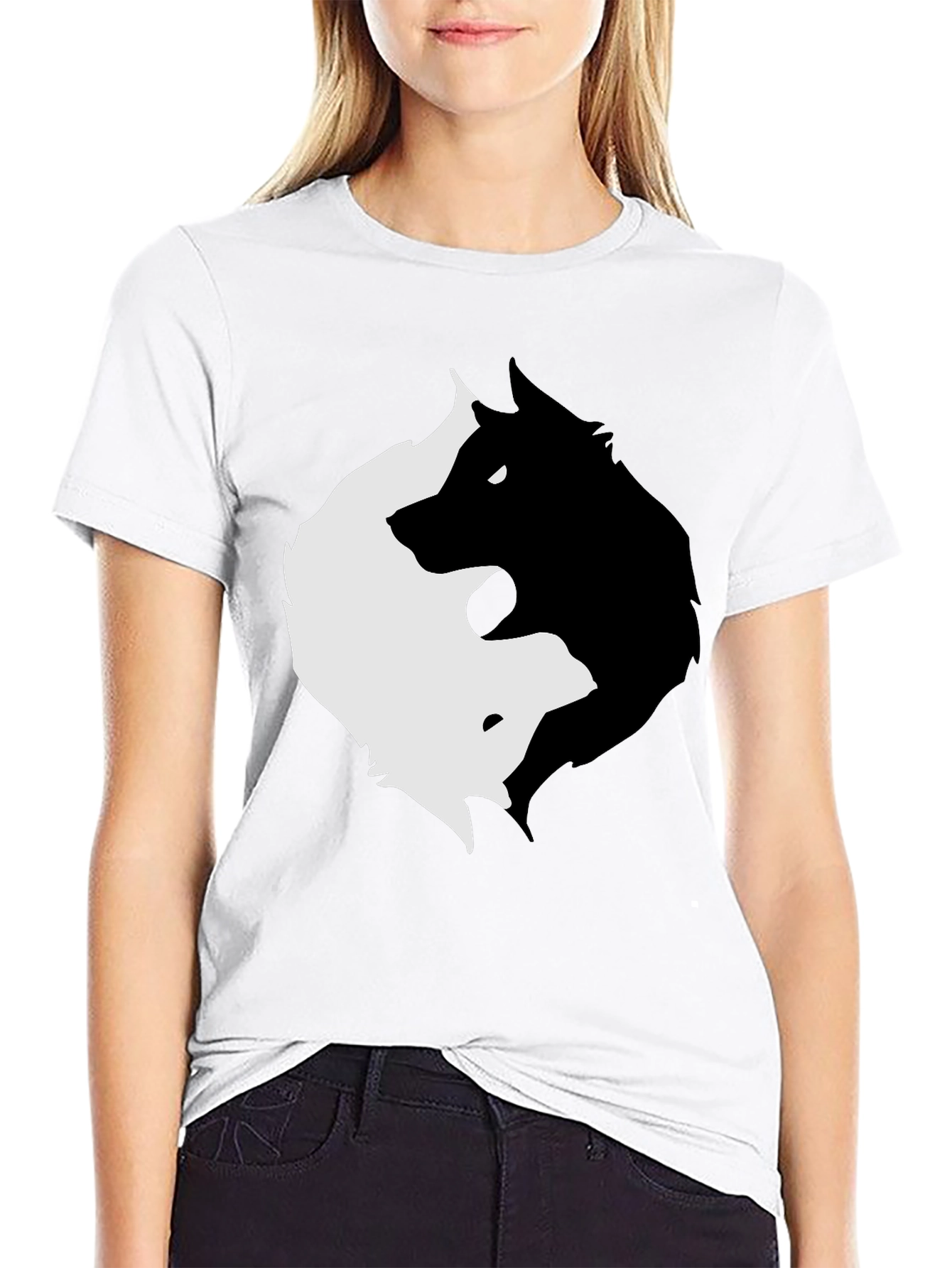 Yin Yang Wolves Graphic Tee - Black