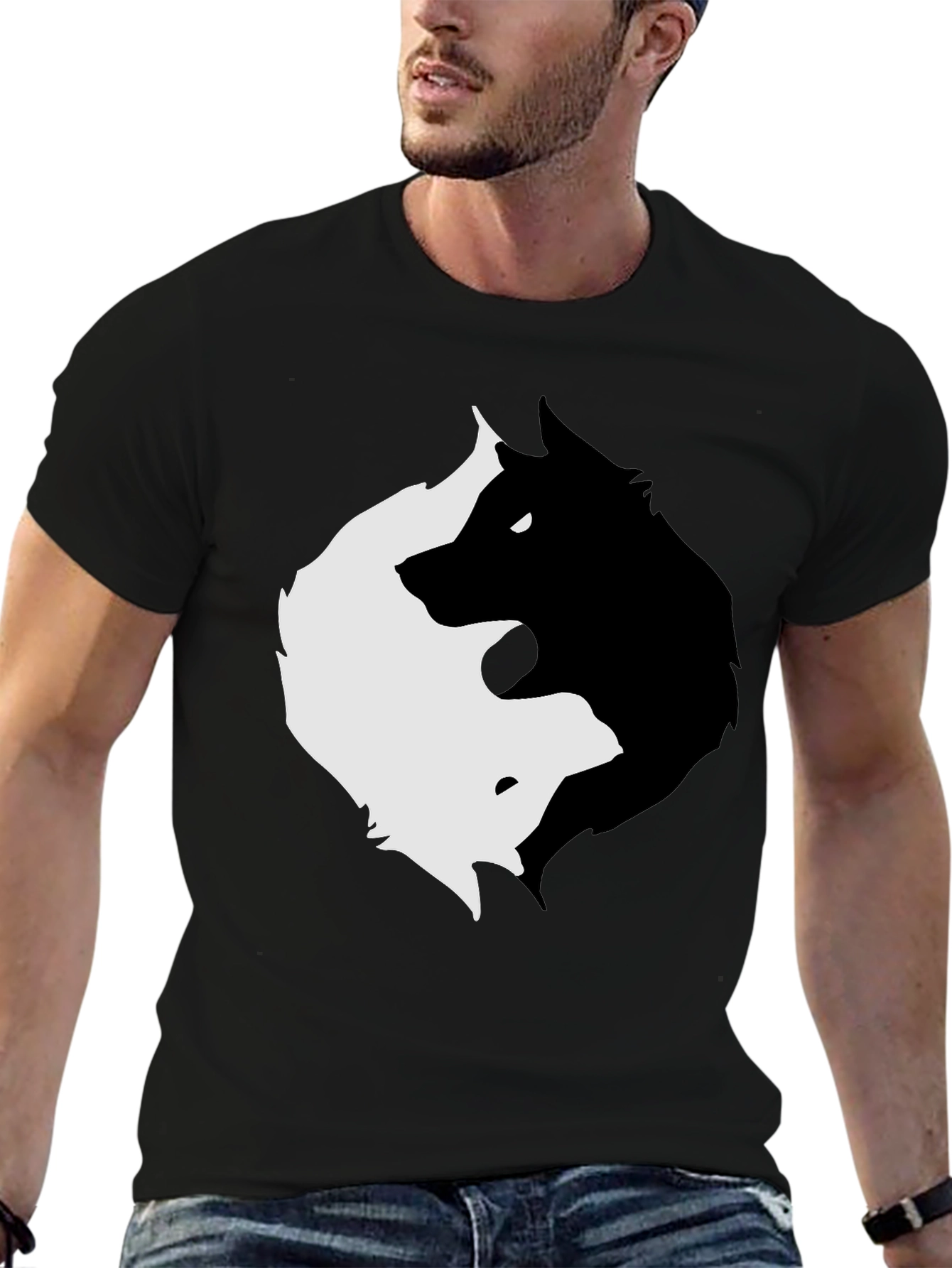 Yin Yang Wolves Graphic Tee - Black